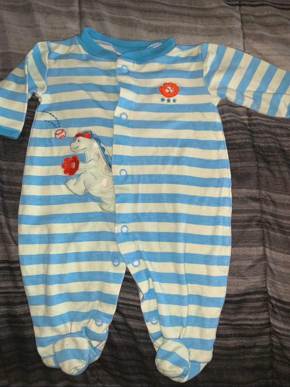 Striped Blue & Cream green Baby One-Piece Footed Romper